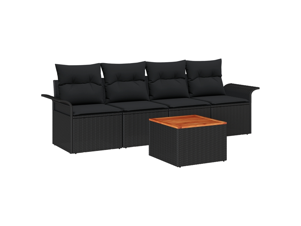 Conjunto 5 Conjunto De Sofá De Jardim Vidaxl Preto Vime Pe (55 X 55 X 37 Cm)