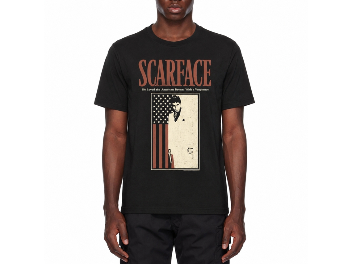 Rockinstone Scarface Movie Scarfacewithflag Black Adult T-shirt Size:xxl