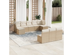 10 Pcs Conjunto De Sofás P/ Jardim Com Almofadões Vime Pe Bege Dkd Home Decor