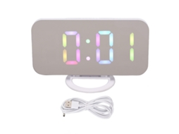 Reloj Despertador Digital Com Espelho Led Brilho Ajustável Rgb Tela Grande E 2 Portas Usb Branco