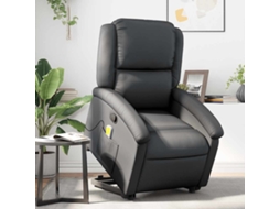 Vidaxl Poltrona Massagens Reclinável Elevatória Couro Genuíno Preto
