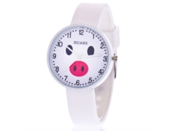 Relógio infantil feminino com estampa de porquinho fofo, pulseira de silicone, movimento de quartzo, branco.