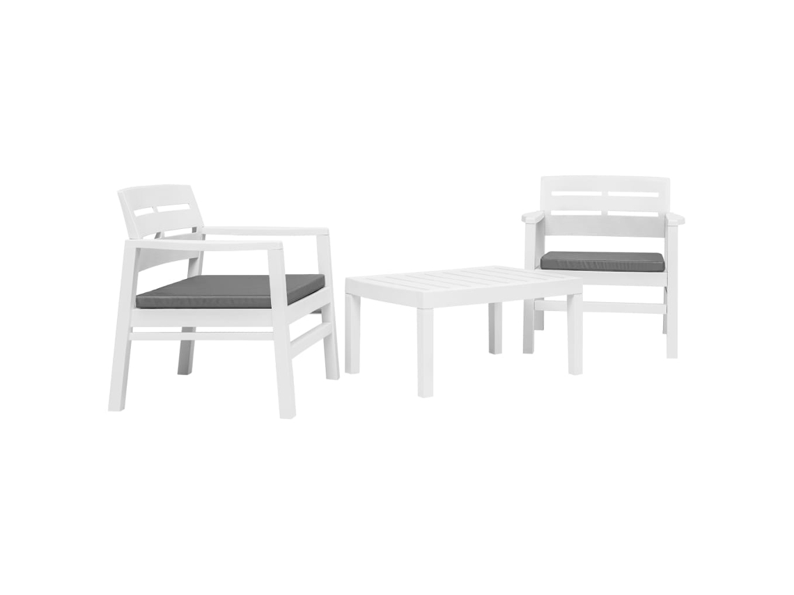 Vidaxl Conjunto Lounge Para Jardim 3 Pcs Plástico Branco