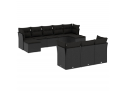 Conjunto de 10 sofás de jardim com almofadões Vime Pe Preto MAISON EXCLUSIVE
