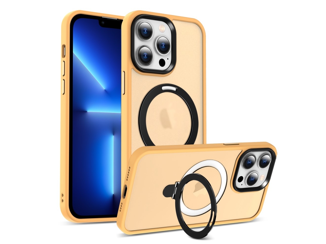 Suporte Casa Quedas Magsafe Para Iphone 13 Pro Max Pele Sintética Magnética Laranja