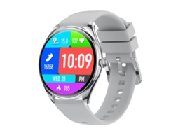 (cinza-prateado) Smartwatch ultrafino com tela AMOLED HD de 1,43 polegadas e pulseira de tecido e silicone para chamadas e monitoramento de saúde.