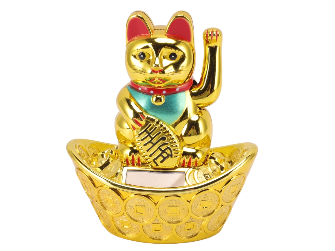 Gato De Sorte Solar Laxiscreed Dourado Para Decoração E Atração De Boa Sorte
