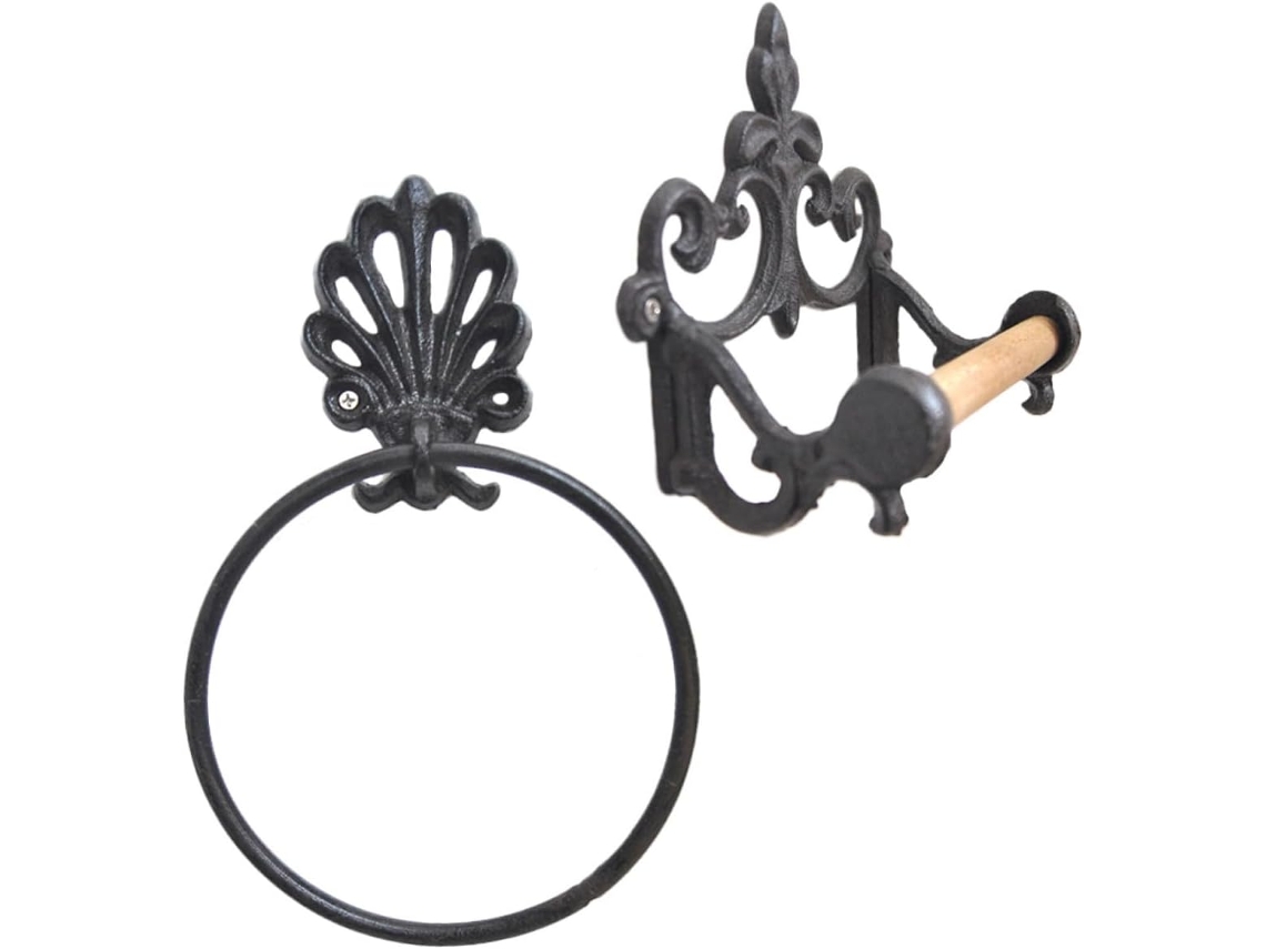 Conjunto De 2 Argolas Ferro Forjado Pretas Para Pendurar Toalhas, Com