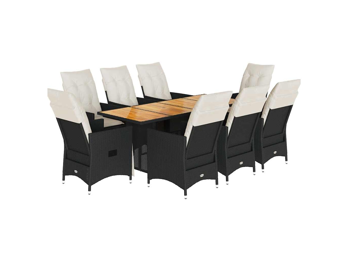 Maison Exclusive - 9 Pcs Conjunto De Jantar P/ Jardim C/ Almofadões Vime Pe Preto