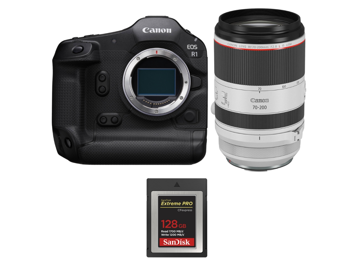 Eos R1 + Rf 70 200mm F/2.8 L Is Usm + 1 Sandisk 128gb Extreme Pro Cfexpress Type B + Ebook “20 Dicas para Fotos Que Impressionam” CANON
