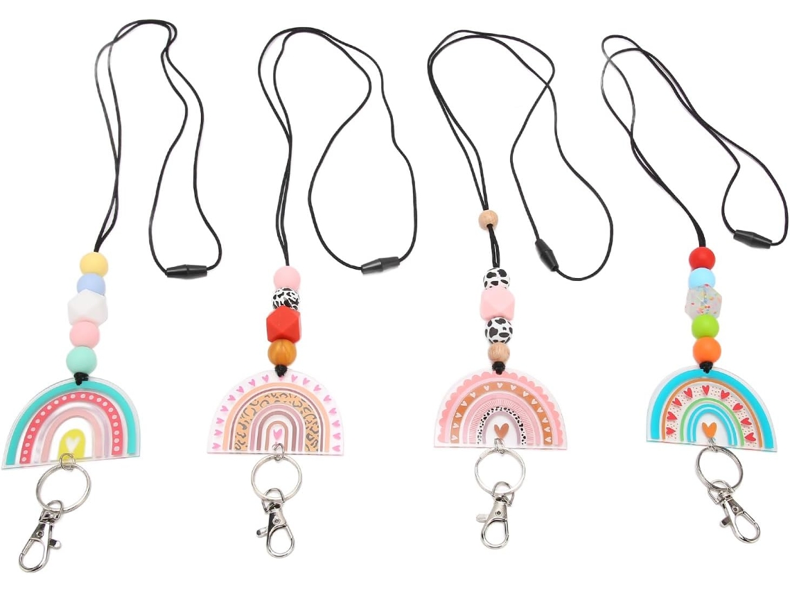 Cordão Com Contas De Acrílico E Silicone, Estilo Arco Íris, Para Professores De Ginástica, Com Chave Gokoco