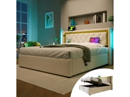 Cama Estofada 140x200 Cm, Led, Usb-c, Algodão, Arrumação