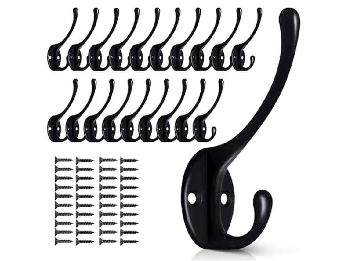 Omni 20 Ganchos de Pared Negros Metálicos de Doble Garra, Resistentes Y Duraderos para Colgar Abrigos, Sombreros Y Accesorios Negro