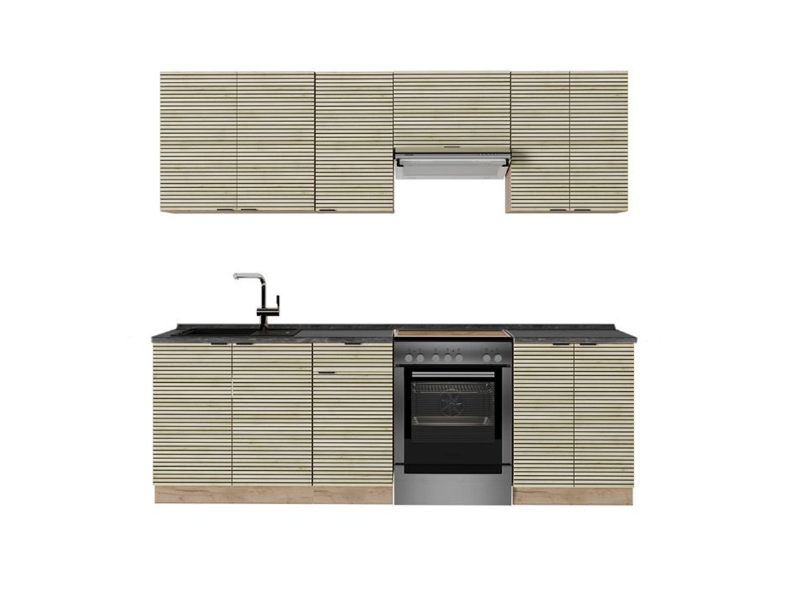 Cuisine Fame Line, 240cm, Pt Antracite, Carvalho Lambris/carvalho Dourado, Carvalho De Força Dourado, Vicco