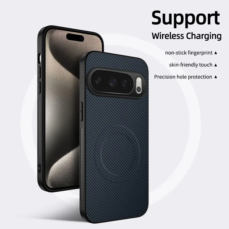 (azul, Google Pixel 9a) Capa De Celular Luxuosa Em Cor Sólida Com Textura De Fibra De Carbono, Compatível Com Carregamento Sem Fio Magnético.