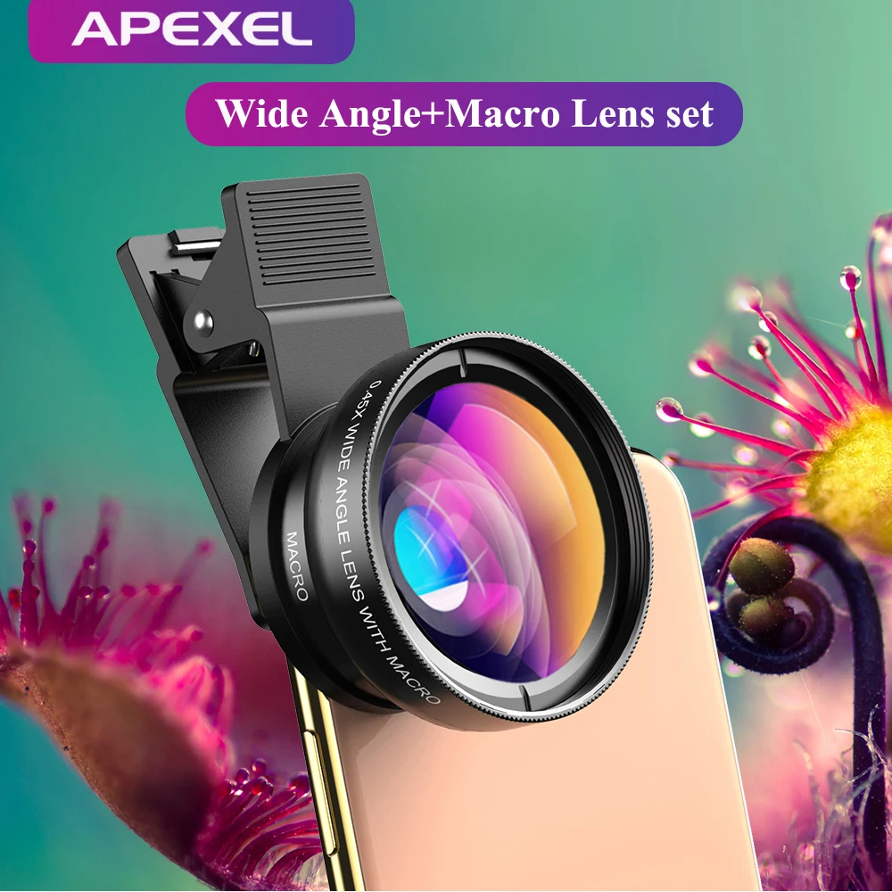 Kit De Lentes De Celular Lente Grande Angular Super 0.45x 37mm Hd Nova + Lente Macro Super 12.5x Preto