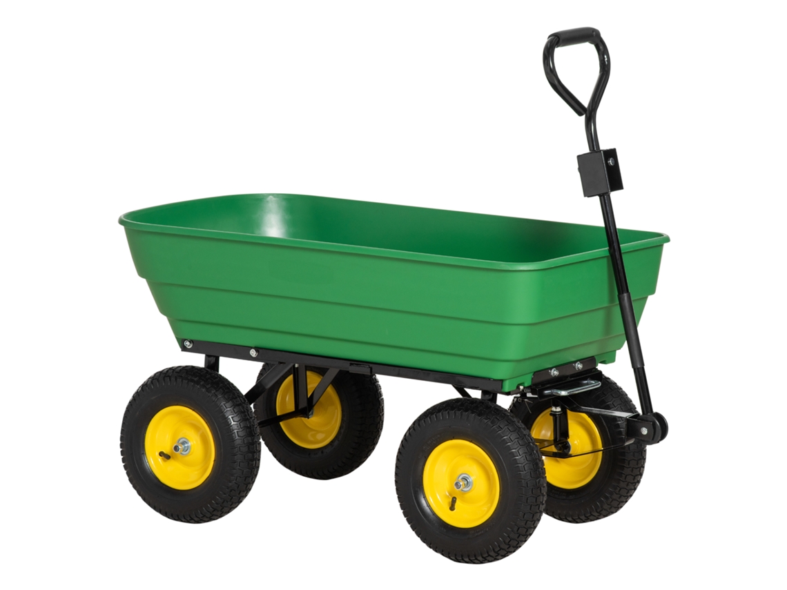 Carrinho de Jardim Balde de Descarregamento Manual 75° 125l Máx. Carga 200 Kg 4 Rodas Pneumáticas Pp Aço Amarelo Verde Ge