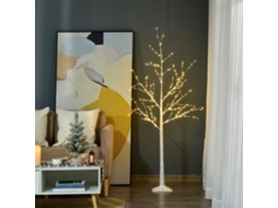 Árvore de Natal em Aço e Pp, Branca, 20x20x150 Cm, com Luzes Led, Base Quadrada e Cabo Elétrico para Ambientes Internos e Externos