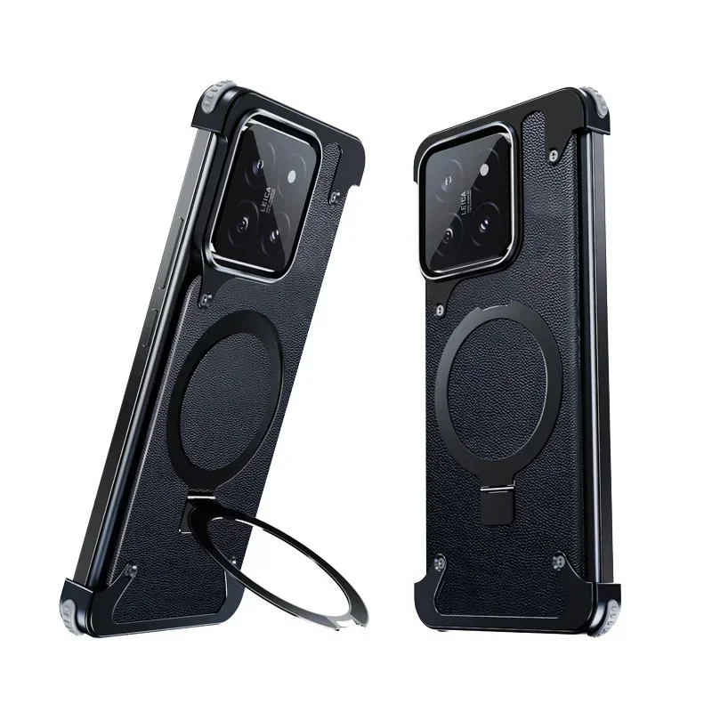 Capa Magnética Sem Bordas Para Celular (xiaomi 14 Pro Em Couro Preto), Compatível Com A Interface Magnética Magsafe.