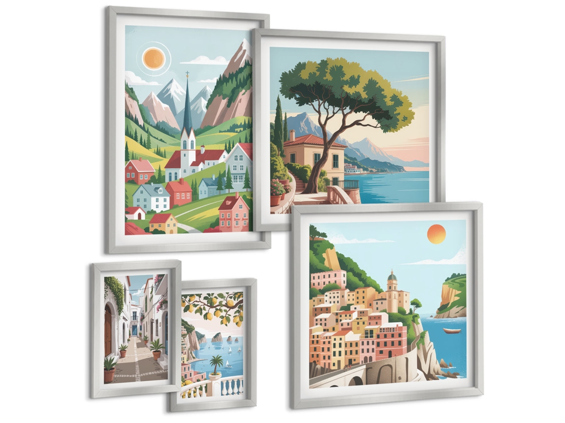 Conjunto De Pinturas Montanhas E Cidadezinhas Encantadoras Espelharte (5 Peças)