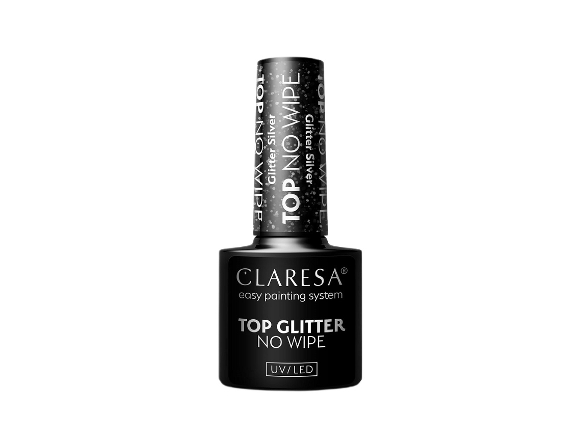 Professional No Wipe Silver Glitter Gel Top Coat With Sparkling Finish, 5g Claresa