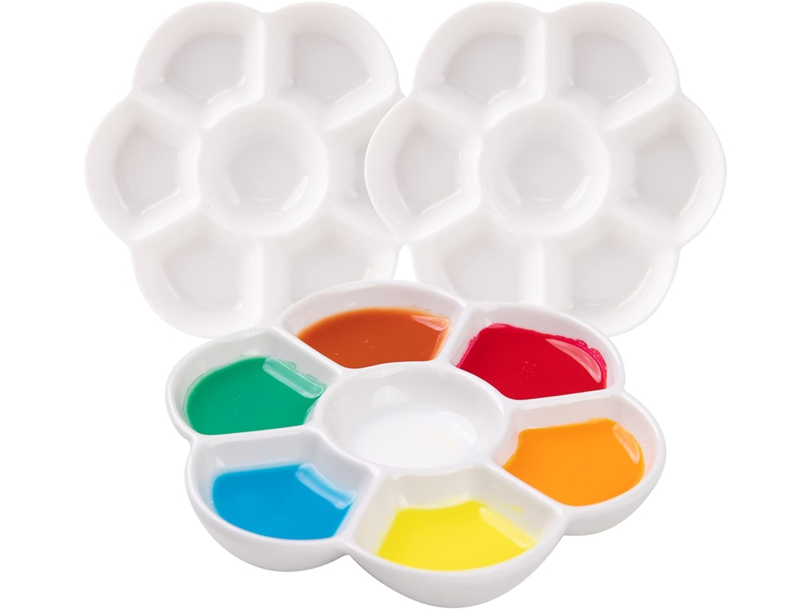 Meeden Conjunto De 3 Bandejas De Paleta De Porcelana De Estúdio Com 7 Cavidades E Caixa, 4-3/4 Polegadas