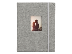 Mini álbum de fotos de 3 polegadas (7,6 cm) com capa de algodão e vime trançado, 208 bolsos para cartões e ingressos, cinza.