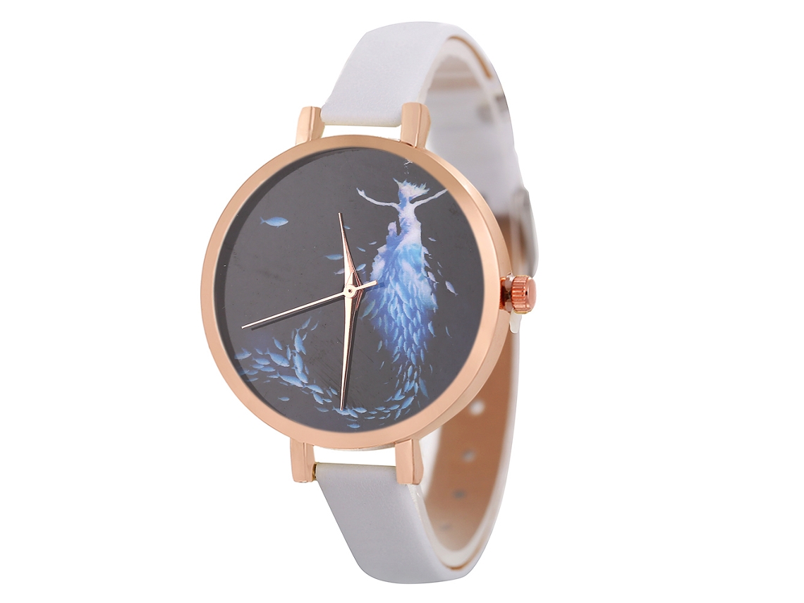 Relógio de Pulso Feminino de Quartzo com Pulseira de Couro Pu Estilo Simples e Dial Redondo Branco