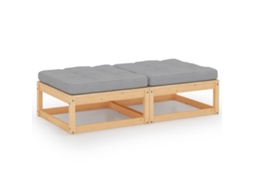 Vidaxl Apoio De Pés P/ Jardim C/ Almofadões 2 Pcs Pinho Maciço