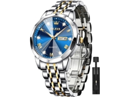 Lurelia Relógio Masculino, Movimento De Quartzo, Analógico, Data/calendário, Luminoso, Detalhes Com Strass, Aço Inoxidável, Azul