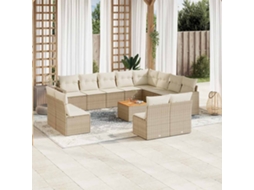 Vidaxl 13 Pcs Conjunto De Sofás P/ Jardim Com Almofadões Vime Pe Bege