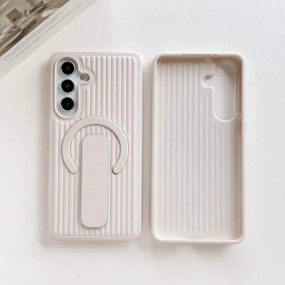 Capa Protetora Magnética De Couro Com Suporte De Anel (galaxy S26 Ultra Branco), Estampa De Ondas.