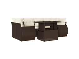 Conjunto 7 de sofás jardim c/ almofadões VIDAXL vime PE castanho