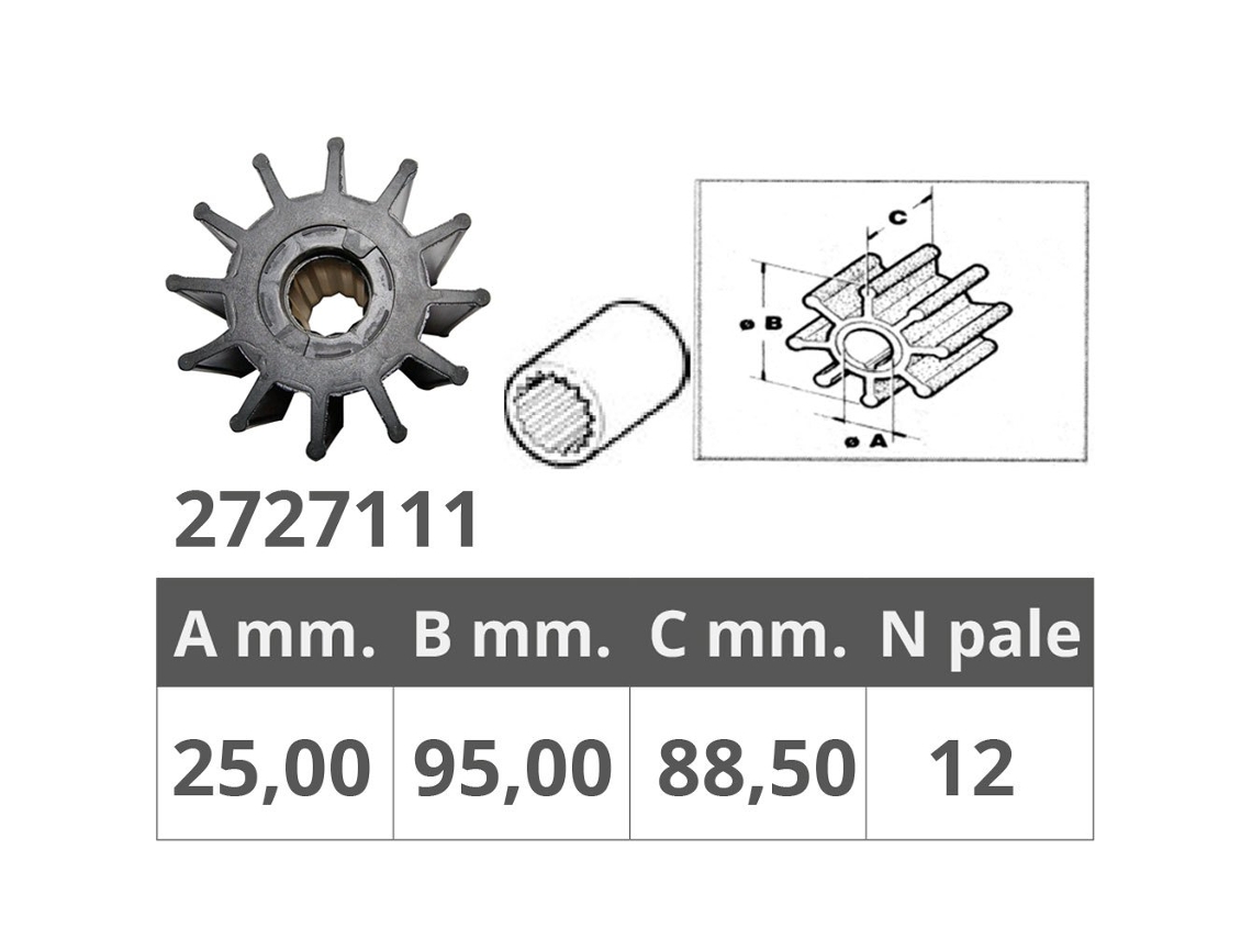 Jabsco 17936/21676 Johnson 09-814B 12 Lâminas Impulsor Prateado 25 X 95 X 88.5 Mmfinnord