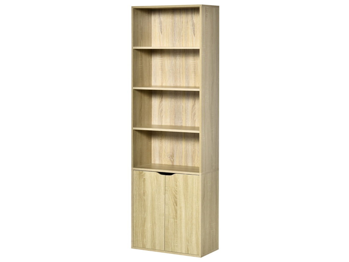 Estante Livros Com 4 Compartimentos Abertos E 2 Portas, 59x29x180cm, Em Madeira Natural