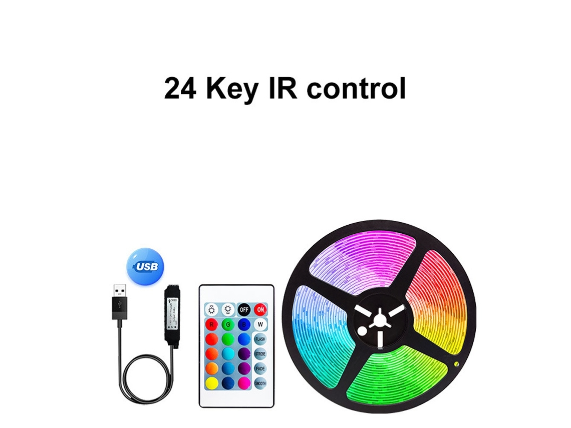 Fita Led Rgb 2 M 5 V Usb Com Comando Autoadesiva Flexível Para Tv E Quarto - Lurelia