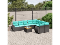 Vidaxl Conjunto De Sofá De Jardim Com 10 Peças E Almofadas Em Rattan Sintético Preto