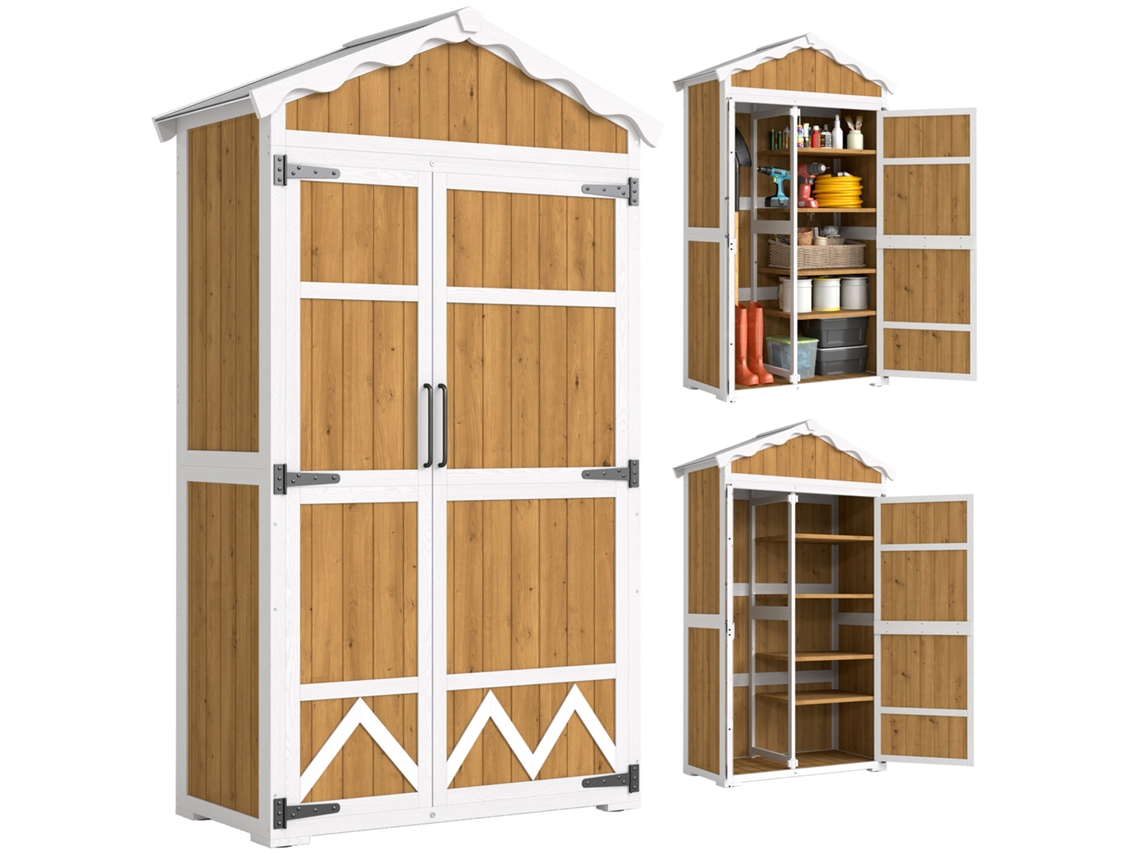 Cobertizo de Jardim BTFORUS 4,9 M² 277x195x192cm, portas deslizantes, telhado inclinado, marrom