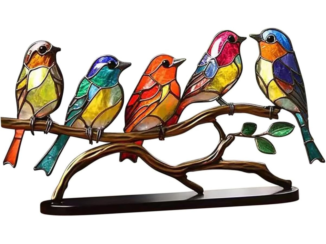 Estatueta de Pássaro de Metal, Decoração de Mesa, Pequena, Multicolorida, Compacta, Base Plana, Economiza Espaço, CHABERLU