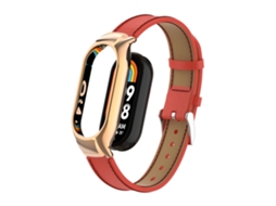 Bracelete de Smartwatch para Xiaomi Mi Band 8 Caixa de metal integrada + de couro de costura de microfibra (vermelho)