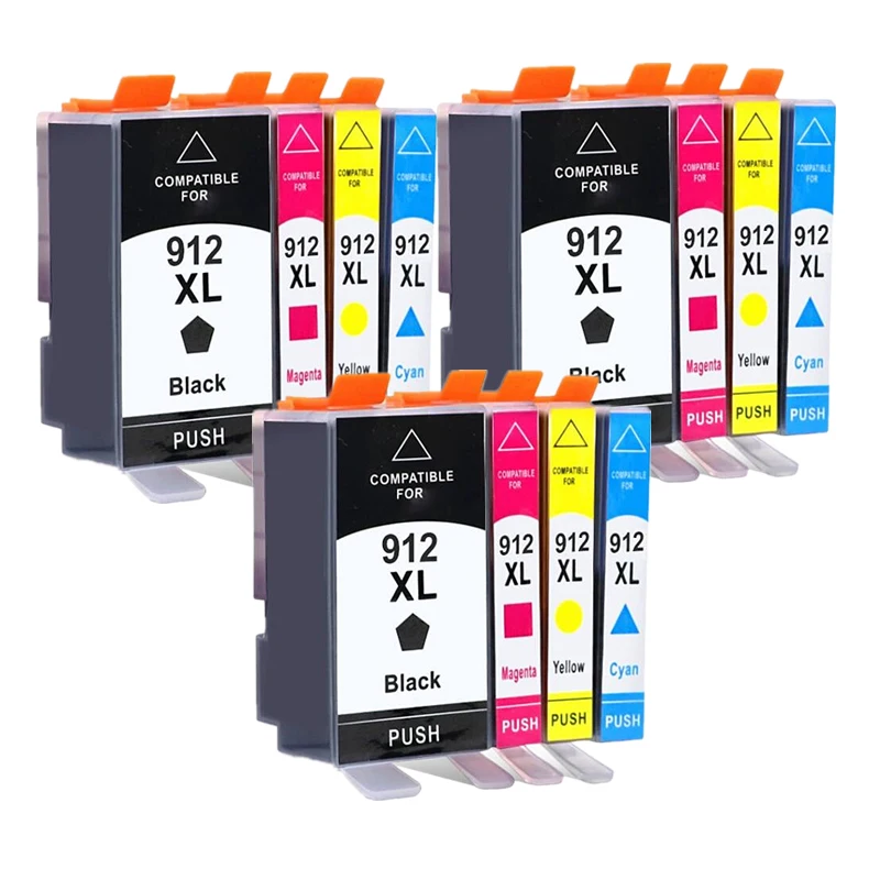 Conjunto de 3 Tinteiros Hp 912 912xl para Impressoras Hp Officejet 8010, 8012, 8013, 8014, 8015, 8017, 8018, 8020, 8022, 8023, 8024 e 8025. MDUG