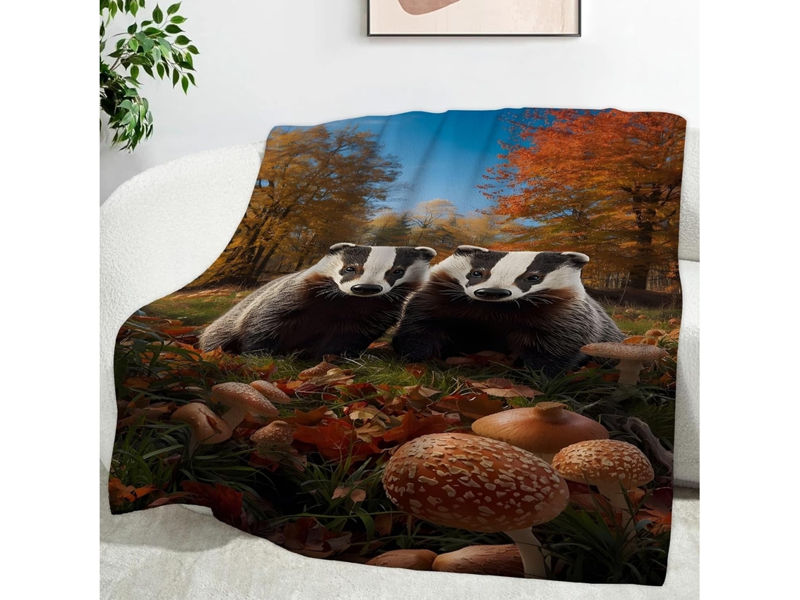 Cobertor Badger Blanket Mushroom 220x240 Cm Multifuncional Macio e Aconchegante em Flanela Ideal para Cama Esc