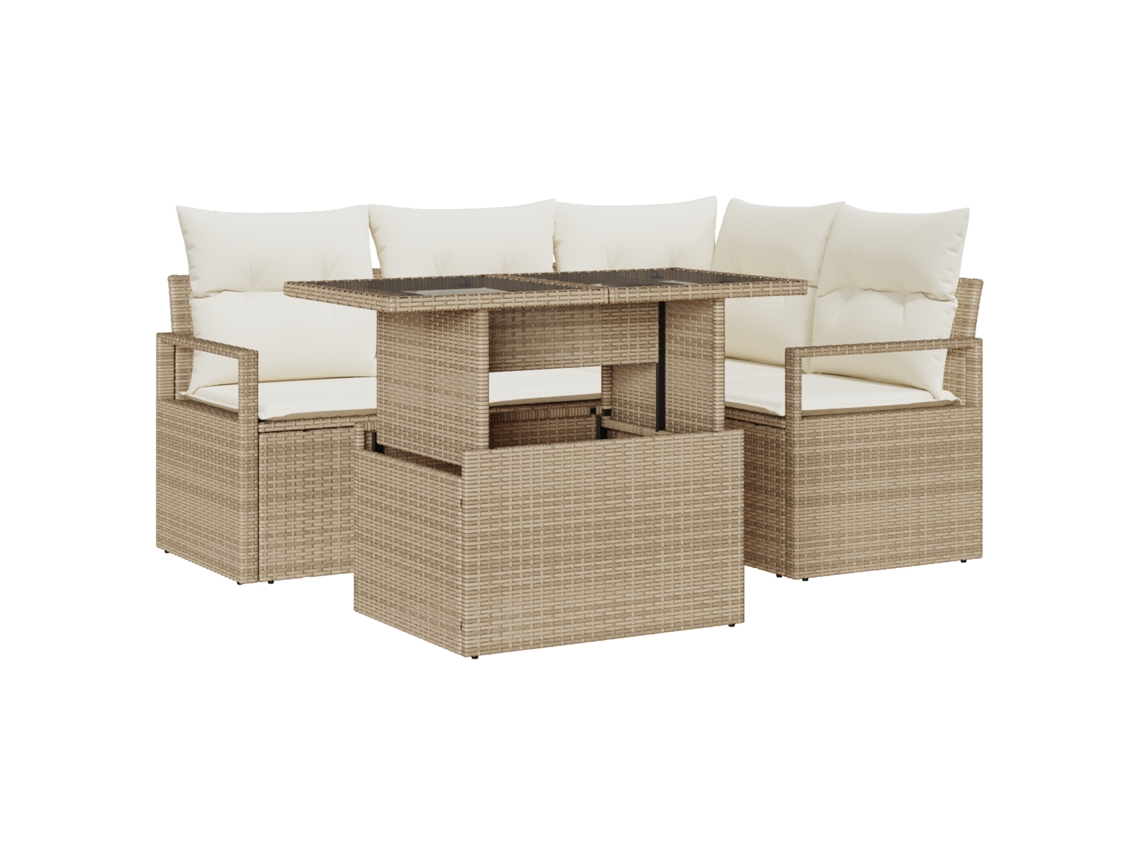 Conjunto 5 Conjunto De Sofá De Jardim Vidaxl Bege Vime Pe (100 X 55 X 73 Cm)