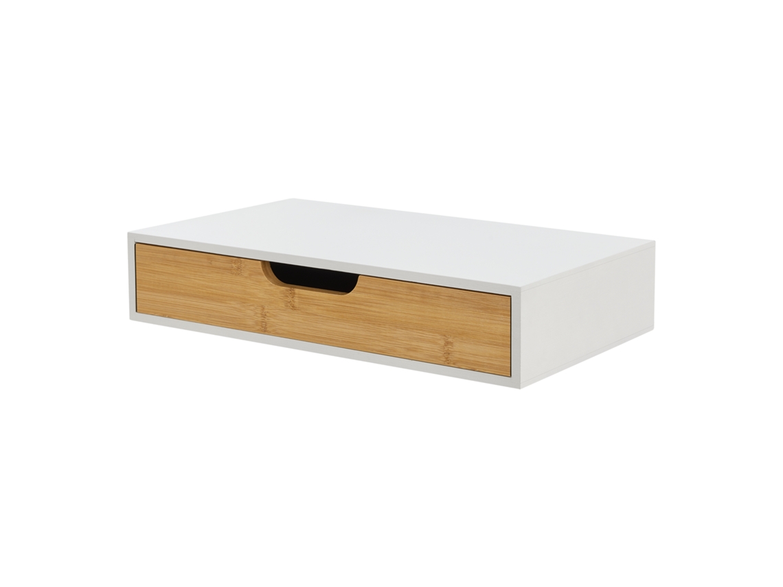 Prateleira de Parede Bokn [EN.CASA] com Gaveta Até 5 kg Bambu 40 X 24 X 8 Cm Branco e Natural