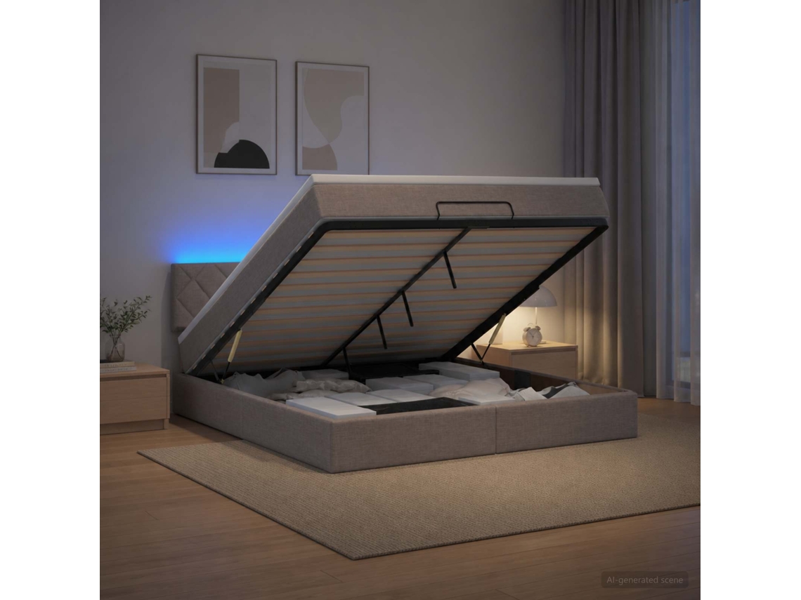 Vidaxl Cama Ottoman Com Colchão E Led Cinzento-acastanhado Tecido