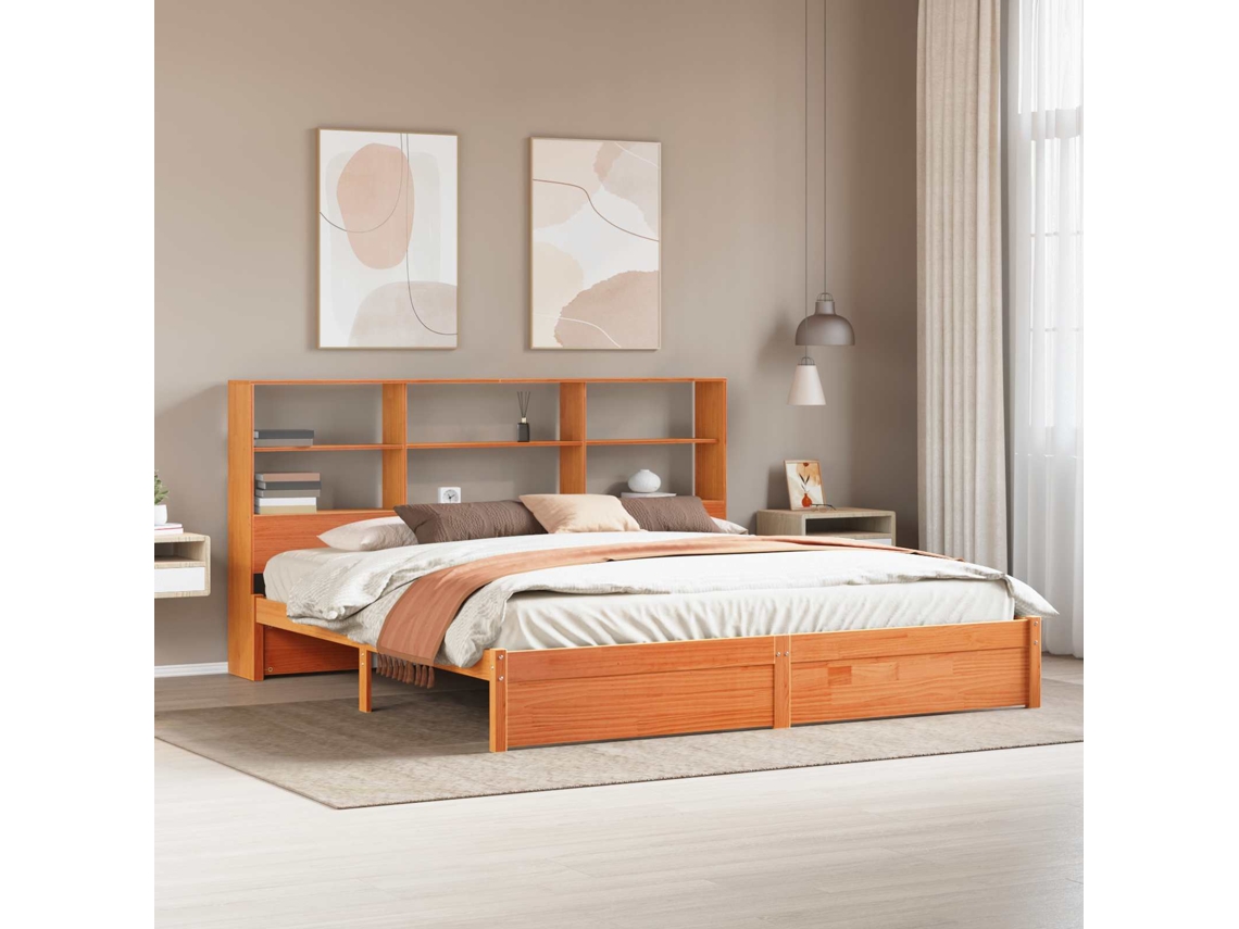 Vidaxl Estrutura De Cama Com Cabeceira Com Armazenamento Castanho Cera