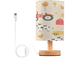 Luminária De Cabeceira Led Para Quarto, Luminária De Leitura Com Cúpula Tecido, Base De Madeira E Porta Usb Para Quarto