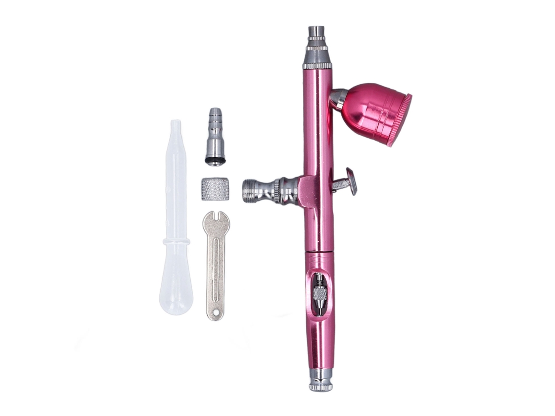 Pistola de aerógrafo rosa com bico de 0,3 mm, portátil para nail art e pintura.