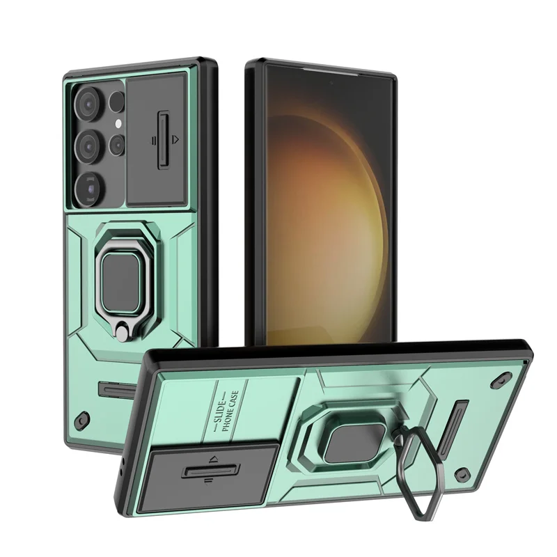 (verde, Galaxy A35) Capa Magnética Para Celular Com Suporte Veicular E Proteção Fosca Para A Câmera Deslizante.