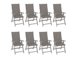 Cadeiras Jardim Reclináveis C/ Almofadões 8 Pcs Acácia Cinzento Dkd Home Decor